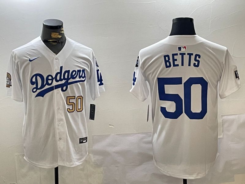 Men Los Angeles Dodgers #50 Betts White Game 2024 Nike MLB Jersey style 11204->los angeles dodgers->MLB Jersey